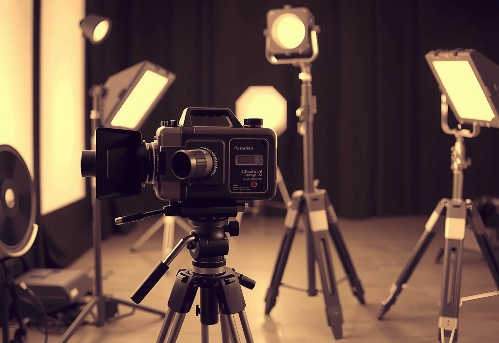 Vecchia macchina da presa cinematografica su un set vintage