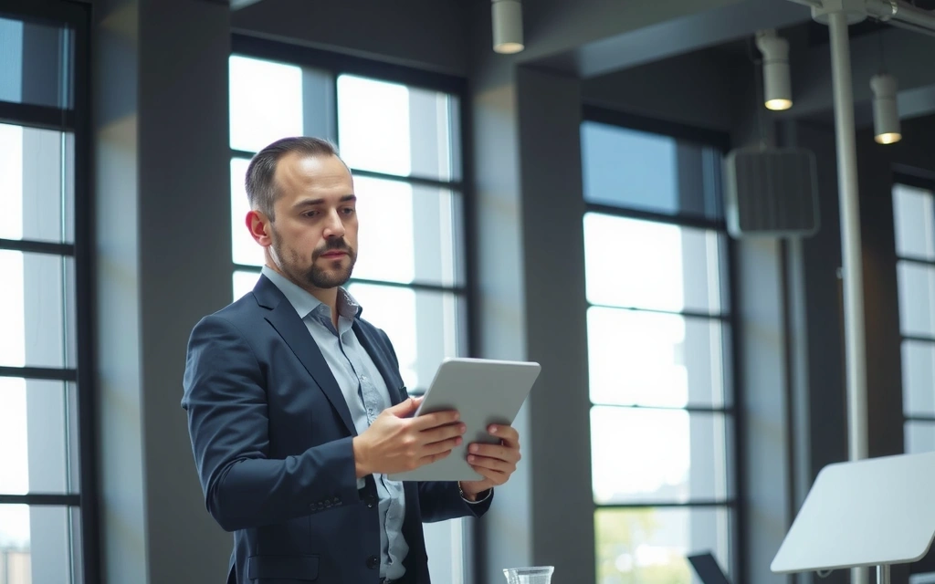 Uomo che legge un giornale digitale su un tablet, simbolo di informazione e comunicazione.