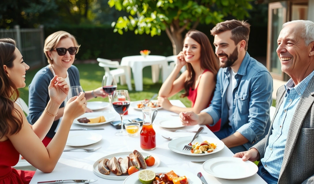 Famiglia italiana che condivide un pasto tradizionale all'aperto