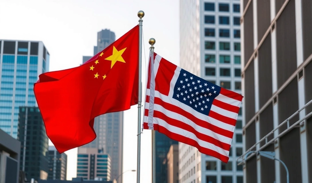 Bandiere di Cina e Stati Uniti che sventolano insieme, simboleggiando la competizione globale