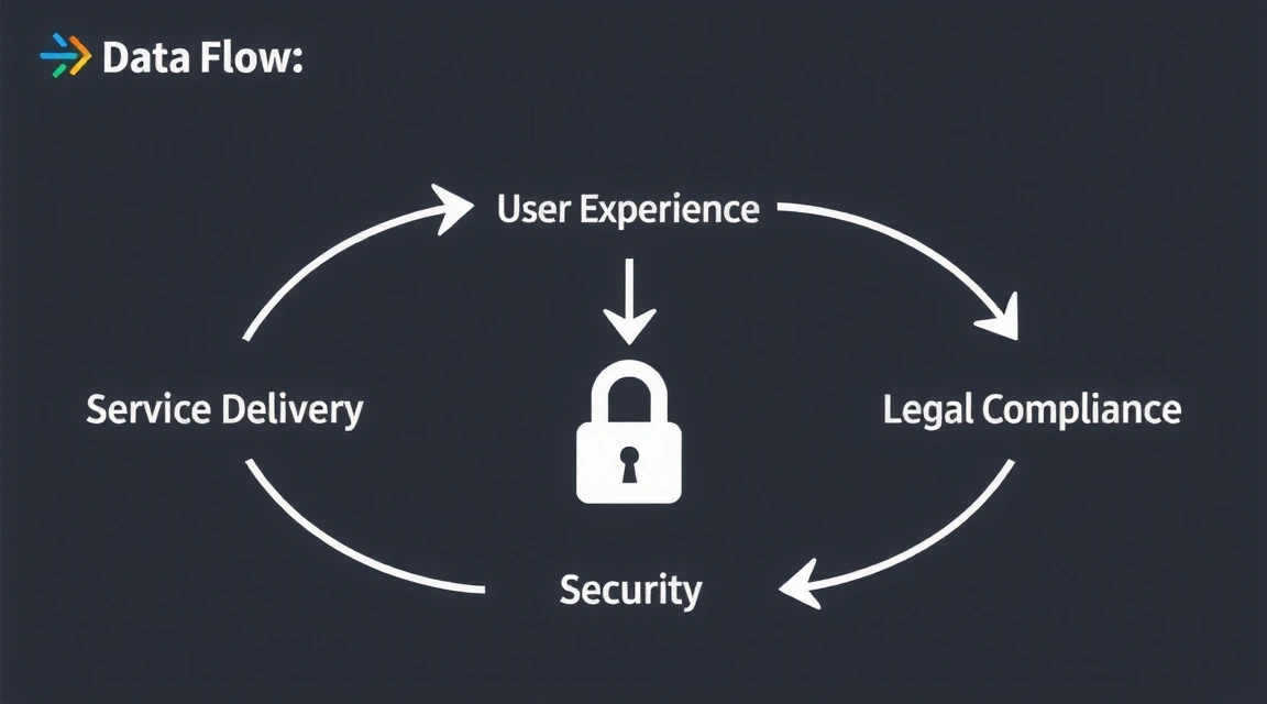 Diagramma stilizzato che mostra il flusso dei dati e le loro finalità