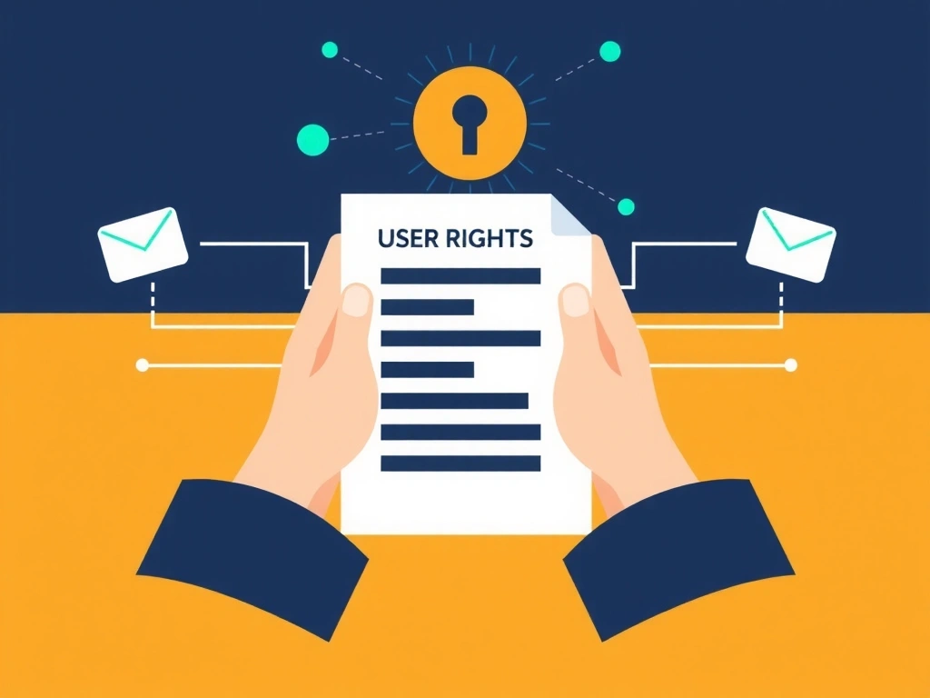 Mani che tengono un foglio con i diritti dell'utente e simboli di protezione