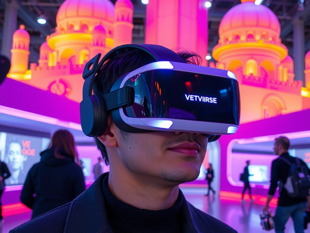 Persona che esplora il metaverso con visore VR