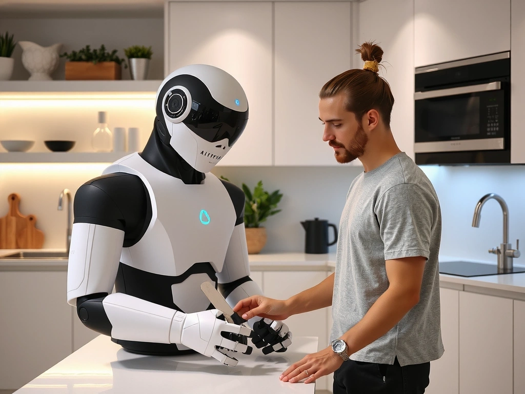 Robot umanoide che interagisce con un ambiente domestico