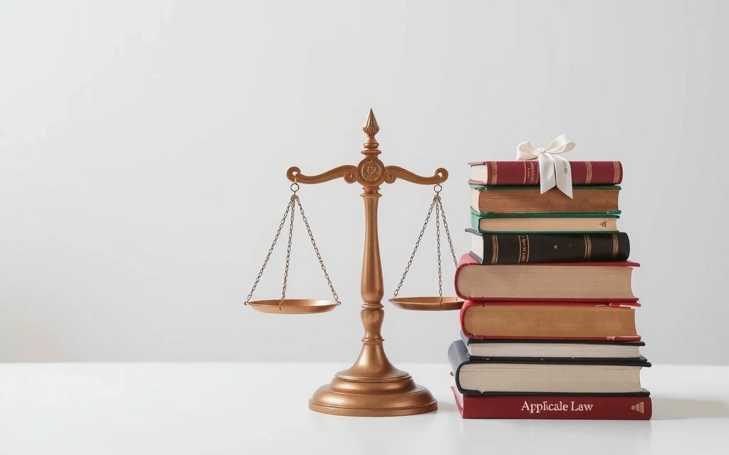 Bilancia della giustizia e libro di leggi, simbolo di risoluzione delle controversie.